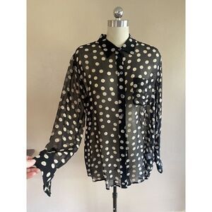 Equipment Femme Womens Button Front Sheer Polka Dot Print Blouse Top M